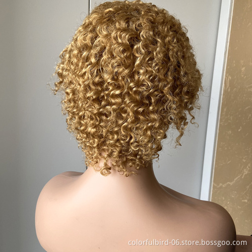 Ombre Blonde Curly Human Hair Wigs Afro Curl Wig With Bangs Mechanism wig